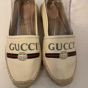Gucci Cream and Green Espadrilles